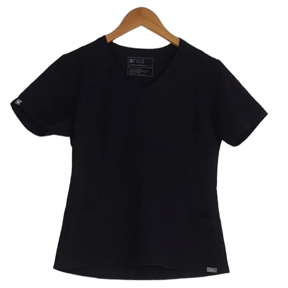Figs Black Aburi Scrub Top V Neck Pockets Size S Womens